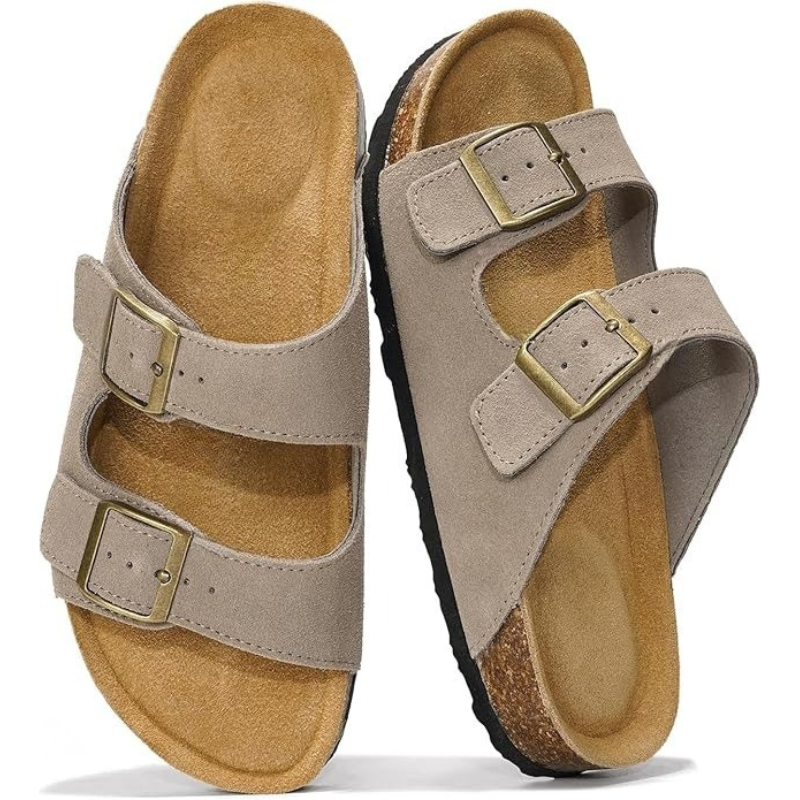 Adjustable Buckle And Cushioned Sole Leather Flat Sandals