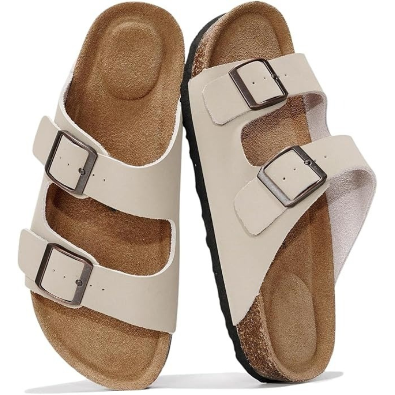 Adjustable Buckle And Cushioned Sole Leather Flat Sandals