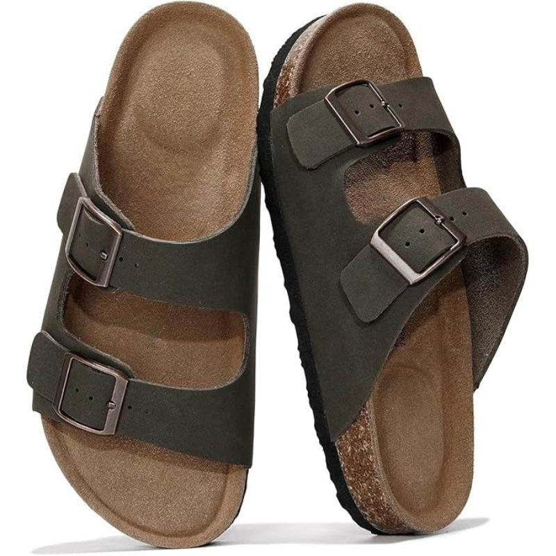 Adjustable Buckle And Cushioned Sole Leather Flat Sandals