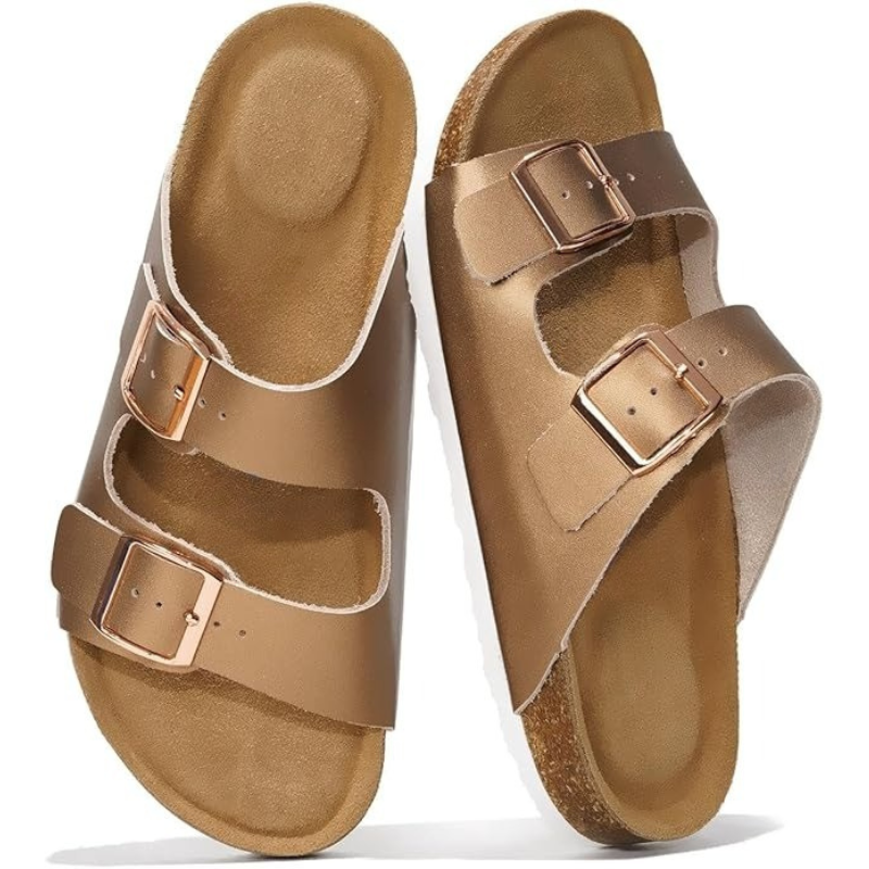 Adjustable Buckle And Cushioned Sole Leather Flat Sandals