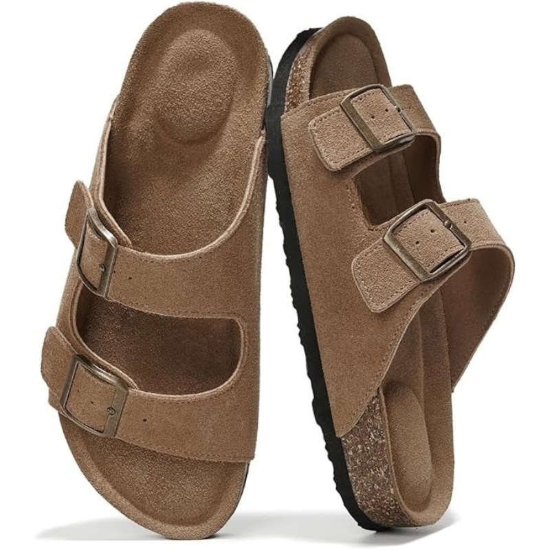 Adjustable Buckle And Cushioned Sole Leather Flat Sandals