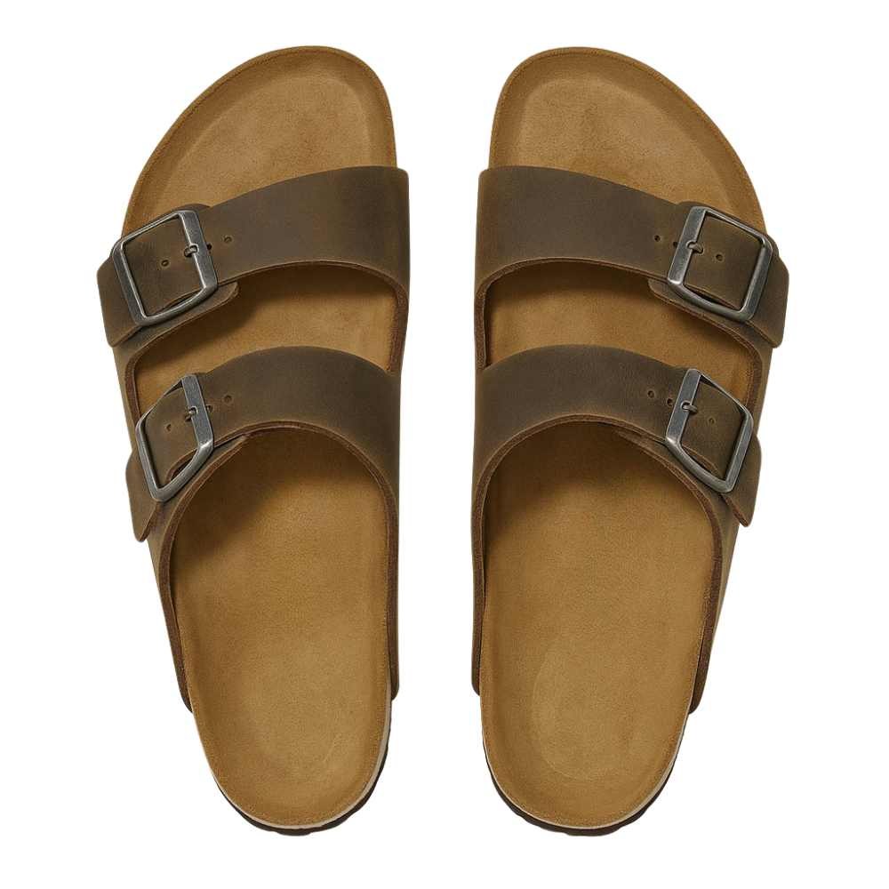 Adjustable Mixed Leather Cork Sandals For Everyday Comfort
