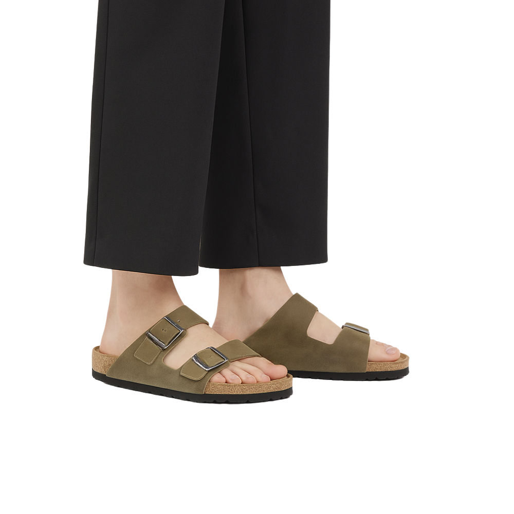 Adjustable Mixed Leather Cork Sandals For Everyday Comfort