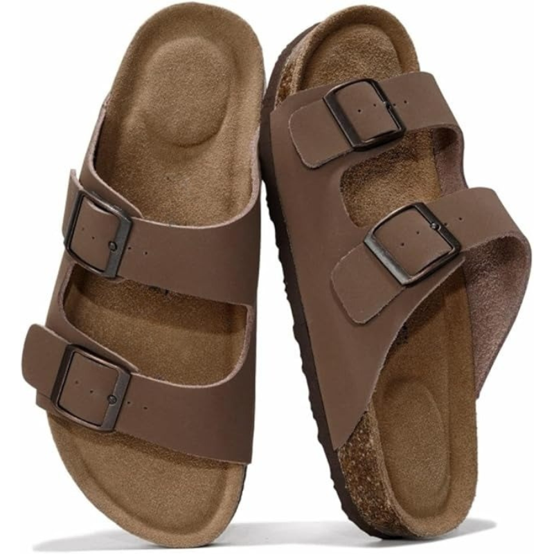 Adjustable Buckle And Cushioned Sole Leather Flat Sandals