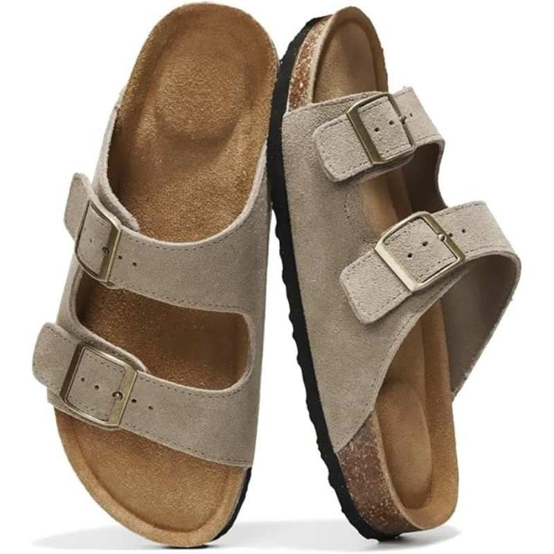 Adjustable Buckle And Cushioned Sole Leather Flat Sandals