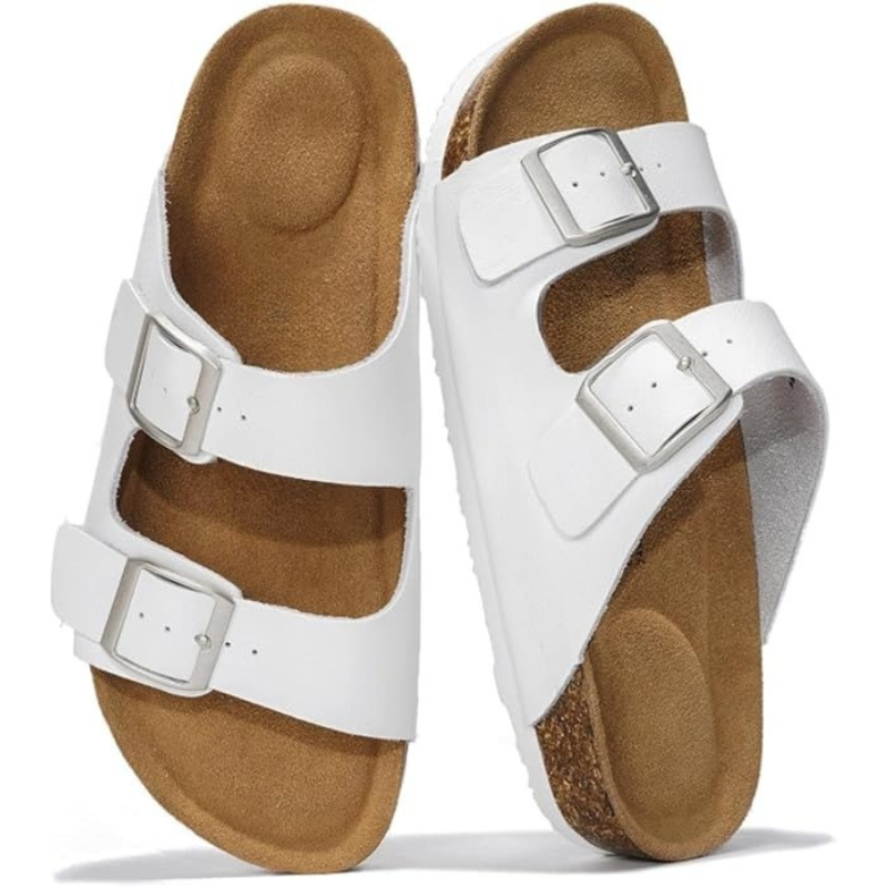 Adjustable Buckle And Cushioned Sole Leather Flat Sandals