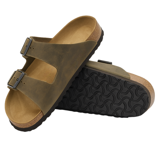 Adjustable Mixed Leather Cork Sandals For Everyday Comfort