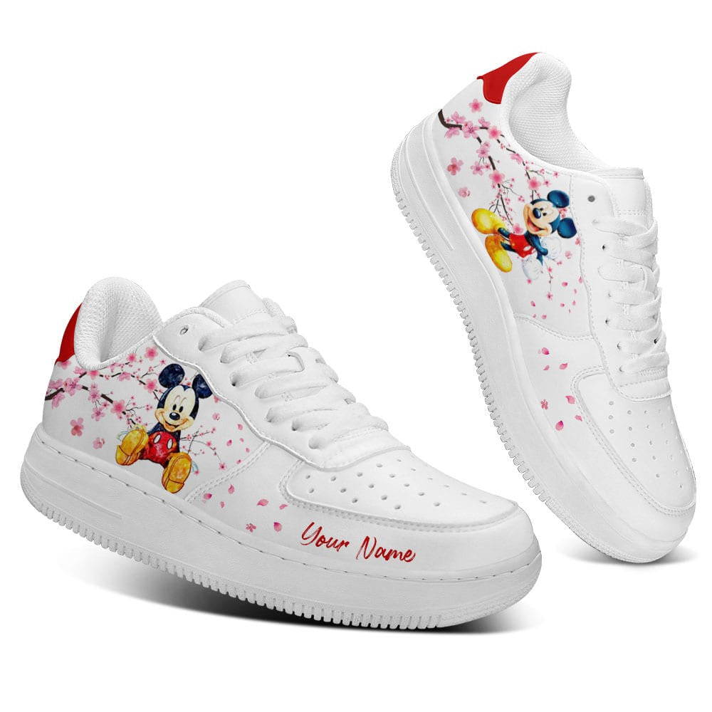 Custom Name Mickey Mouse Blossom Flower Pattern Sneakers