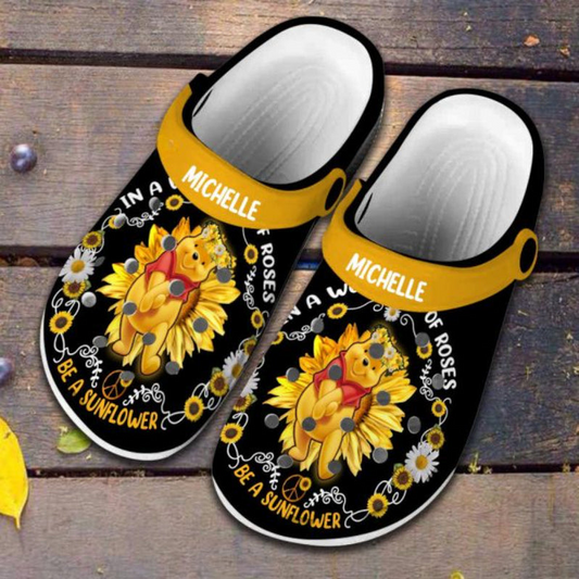 Personalized Winnie The Pooh Sunflower Pattern Clogs