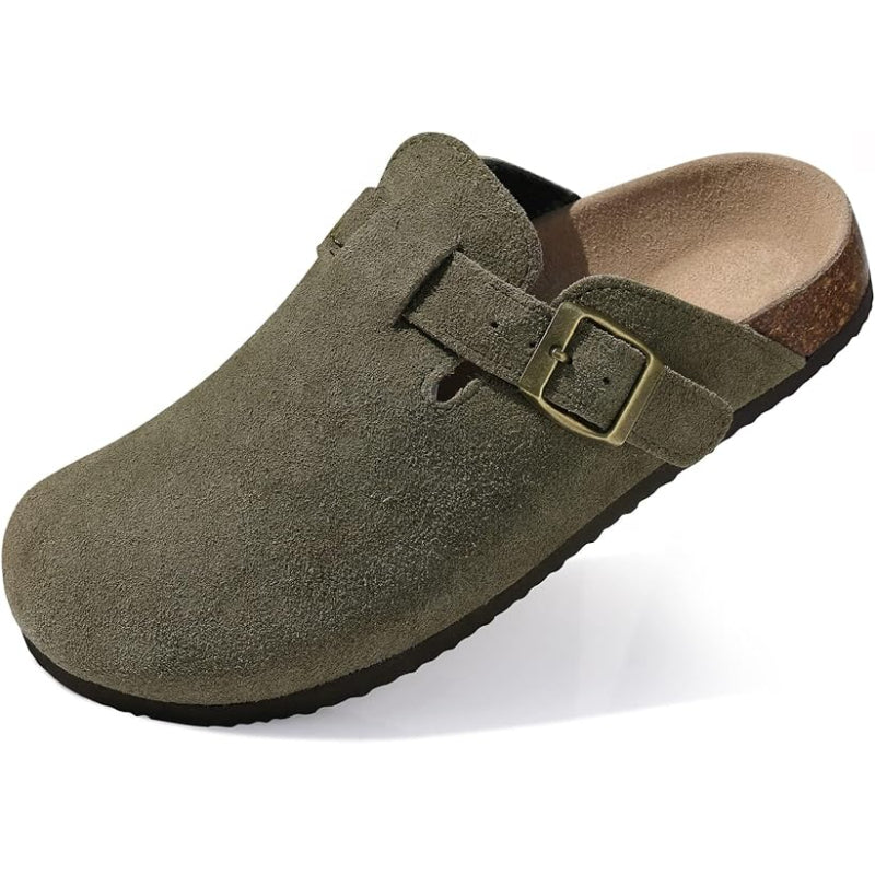 Slip On Suede Clogs With Buckle Closure