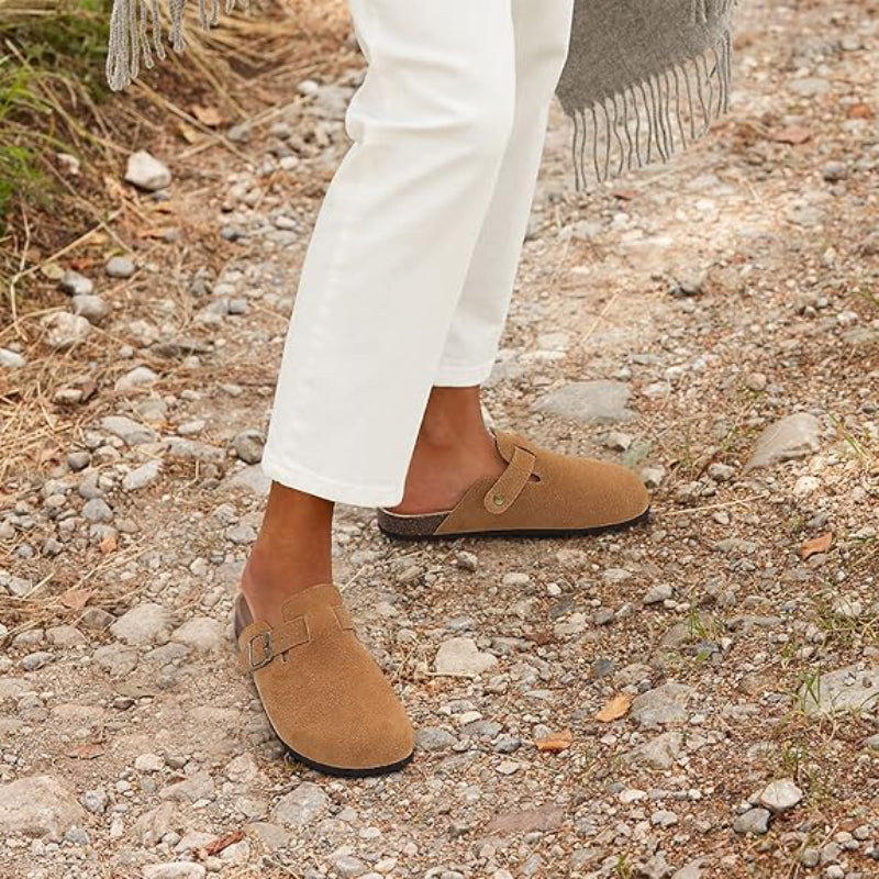 Slip On Suede Clogs With Buckle Closure