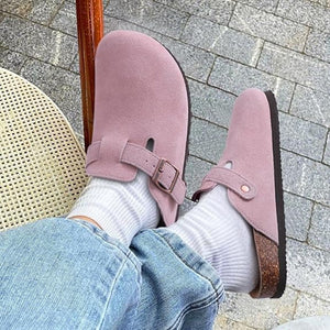 Slip On Suede Clogs With Buckle Closure