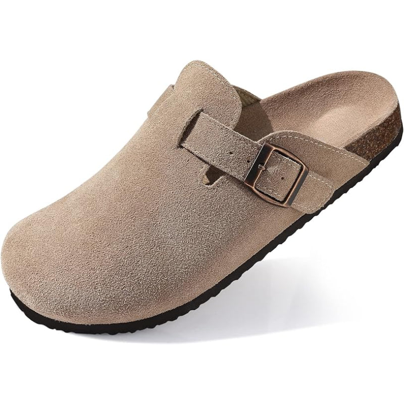 Slip On Suede Clogs With Buckle Closure