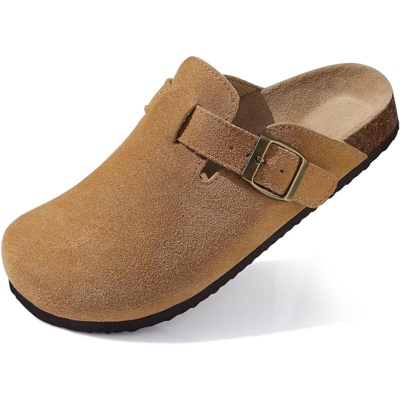 Slip On Suede Clogs With Buckle Closure