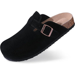 Slip On Suede Clogs With Buckle Closure