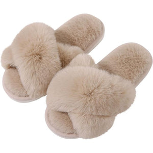 Cross Band Plush Memory Foam Slippers