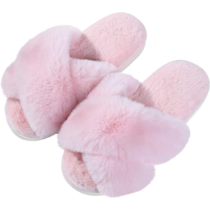 Cross Band Plush Memory Foam Slippers