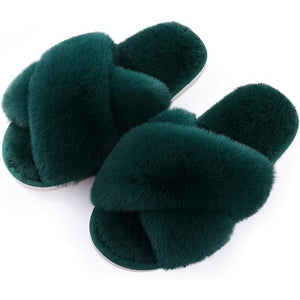 Cross Band Plush Memory Foam Slippers