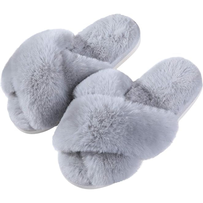 Cross Band Plush Memory Foam Slippers