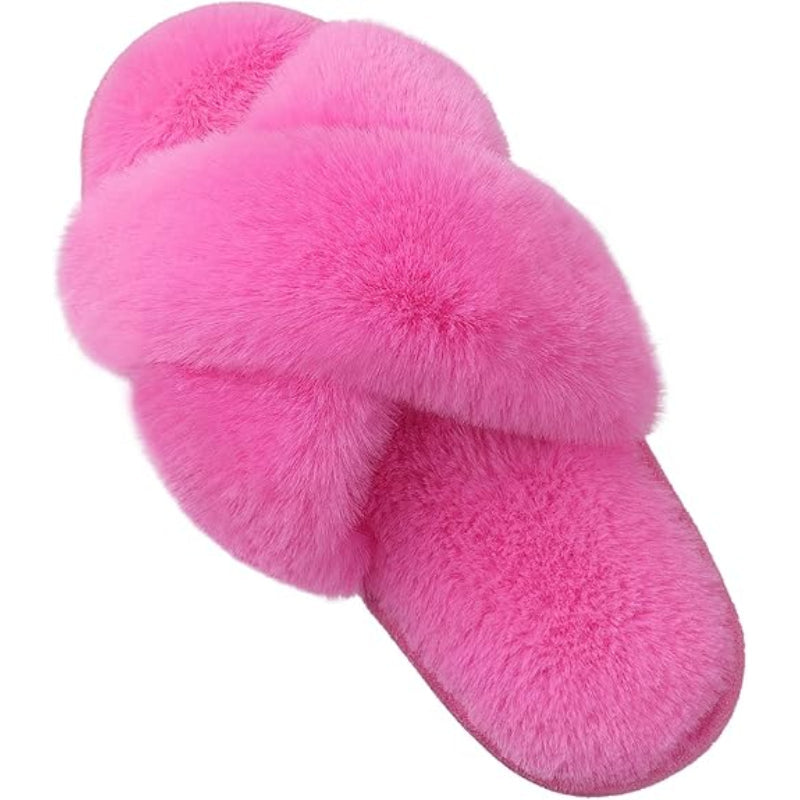 Cross Band Plush Memory Foam Slippers