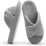 Load image into Gallery viewer, Corduroy Bow Crossband Comfy Slip On Slippers
