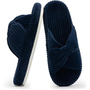 Corduroy Bow Crossband Comfy Slip On Slippers