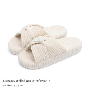 Corduroy Bow Crossband Comfy Slip On Slippers