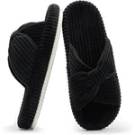 Load image into Gallery viewer, Corduroy Bow Crossband Comfy Slip On Slippers
