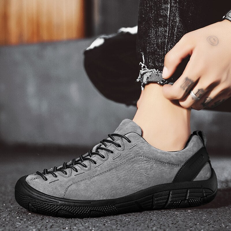 Genuine Leather Men's Casual Lace-Up Shoes