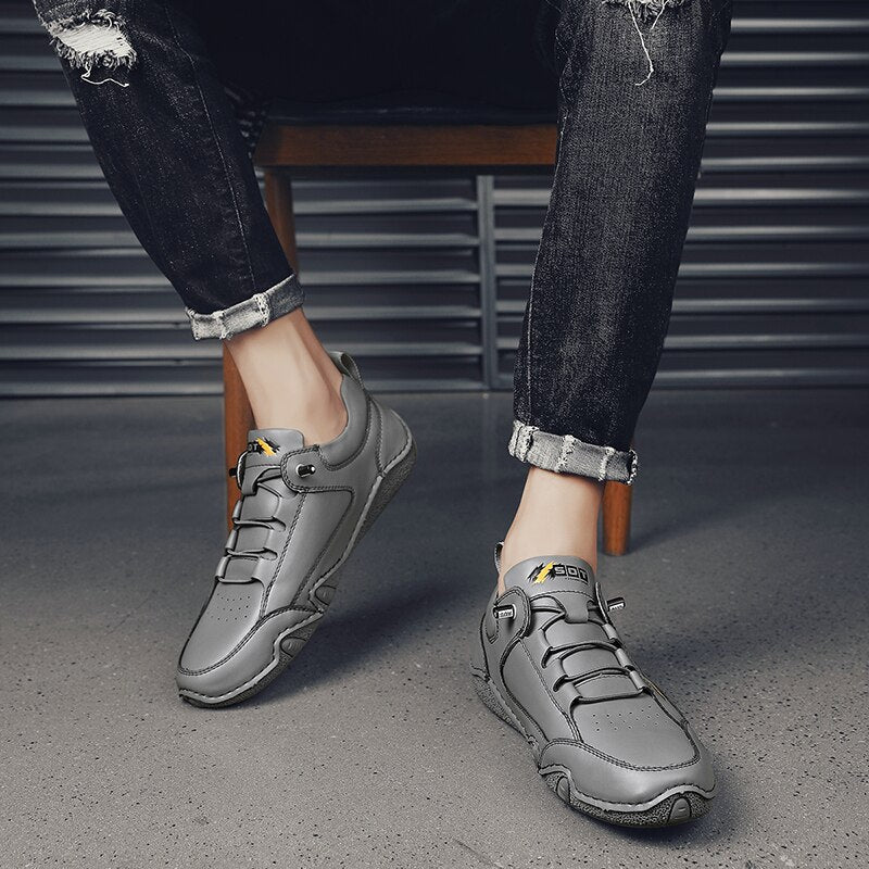 Men's Casual Lace-Up Leather Sneakers