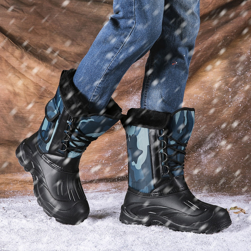 Camouflage Snow Waterproof Men Boots With Fur