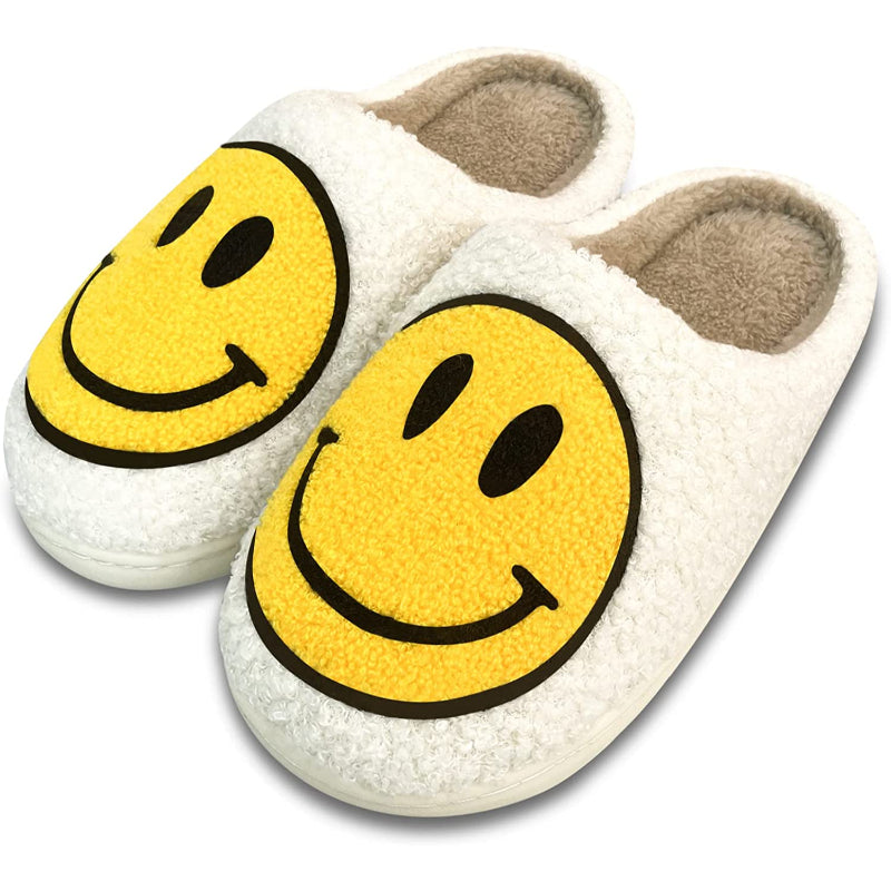 Smiley Face Retro Soft Plush Lightweight House Slippers